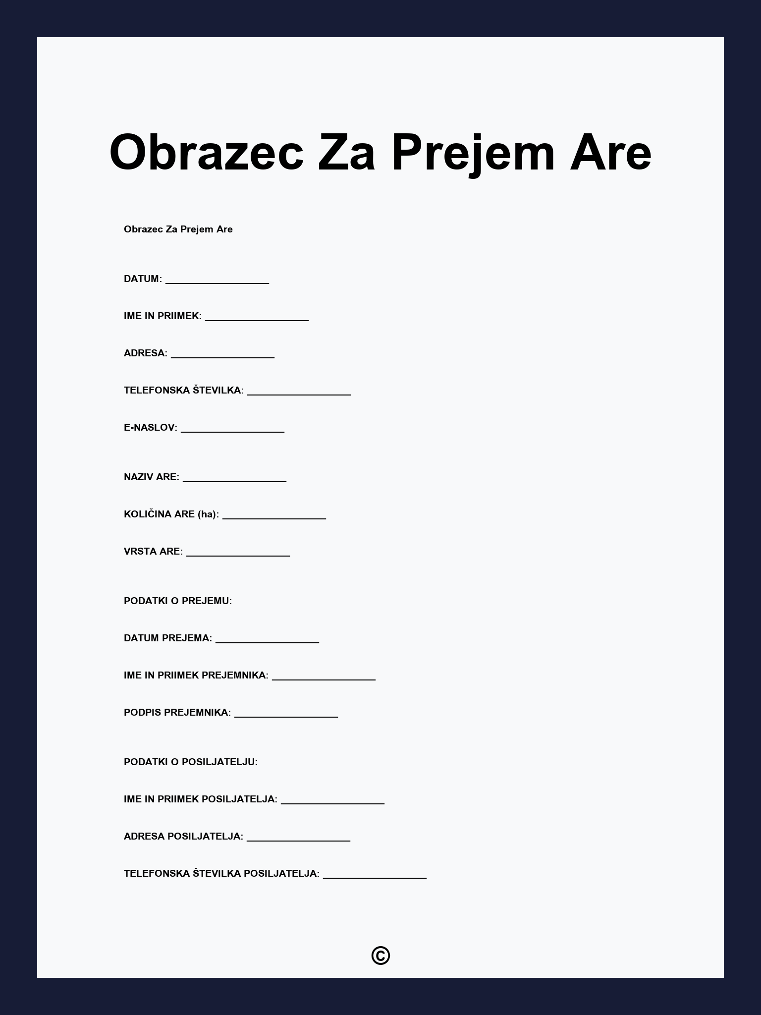 Obrazec Za Prejem Are