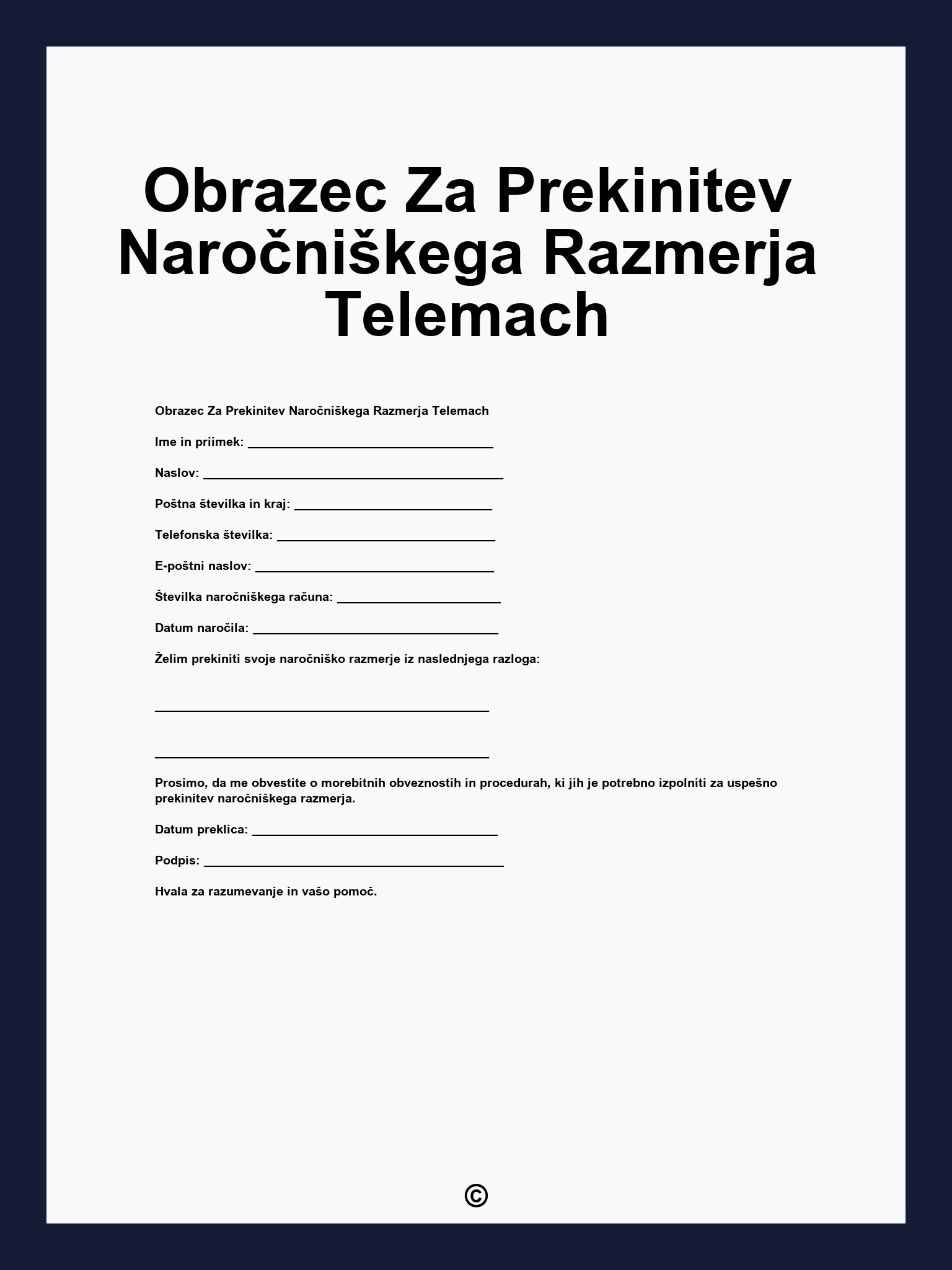 Obrazec Za Prekinitev Naročniškega Razmerja Telemach