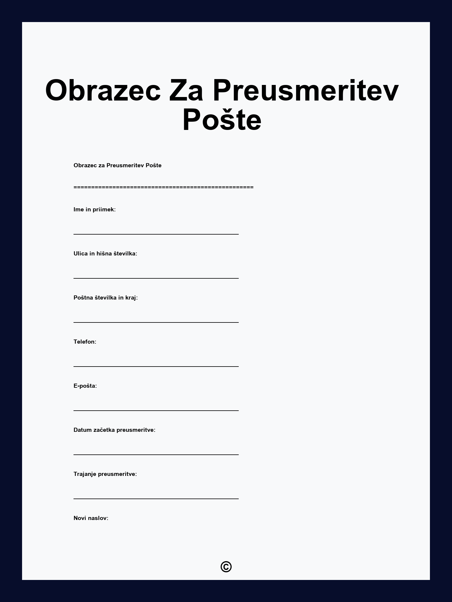Obrazec Za Preusmeritev Pošte