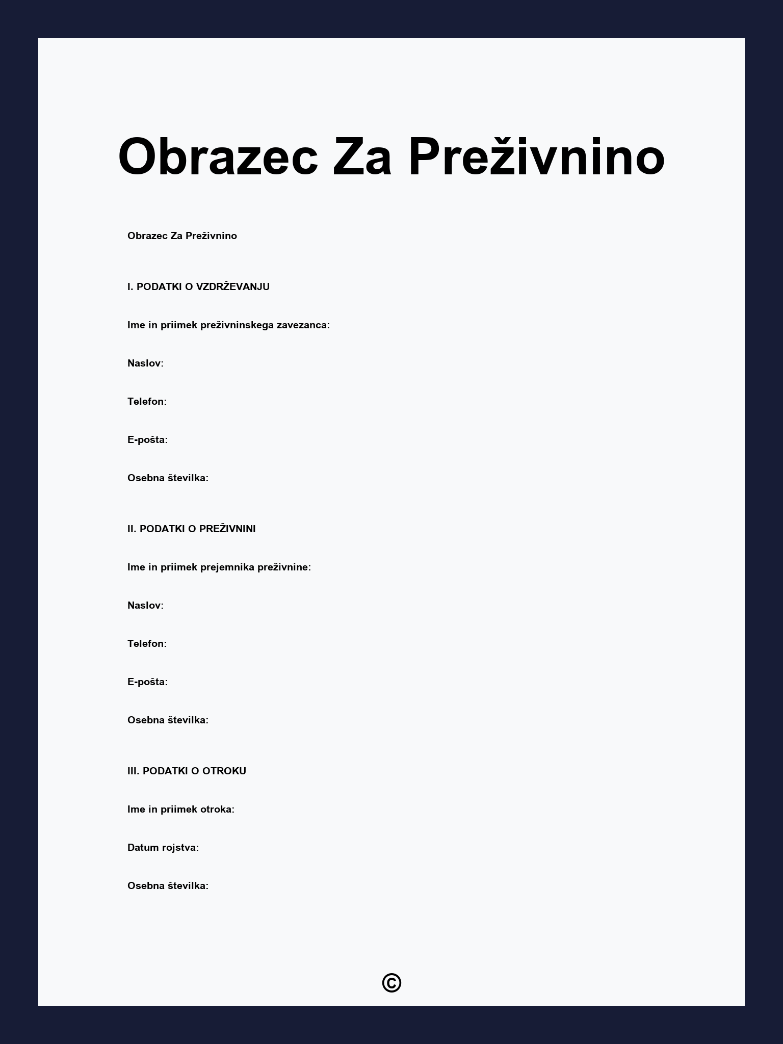 Obrazec Za Preživnino