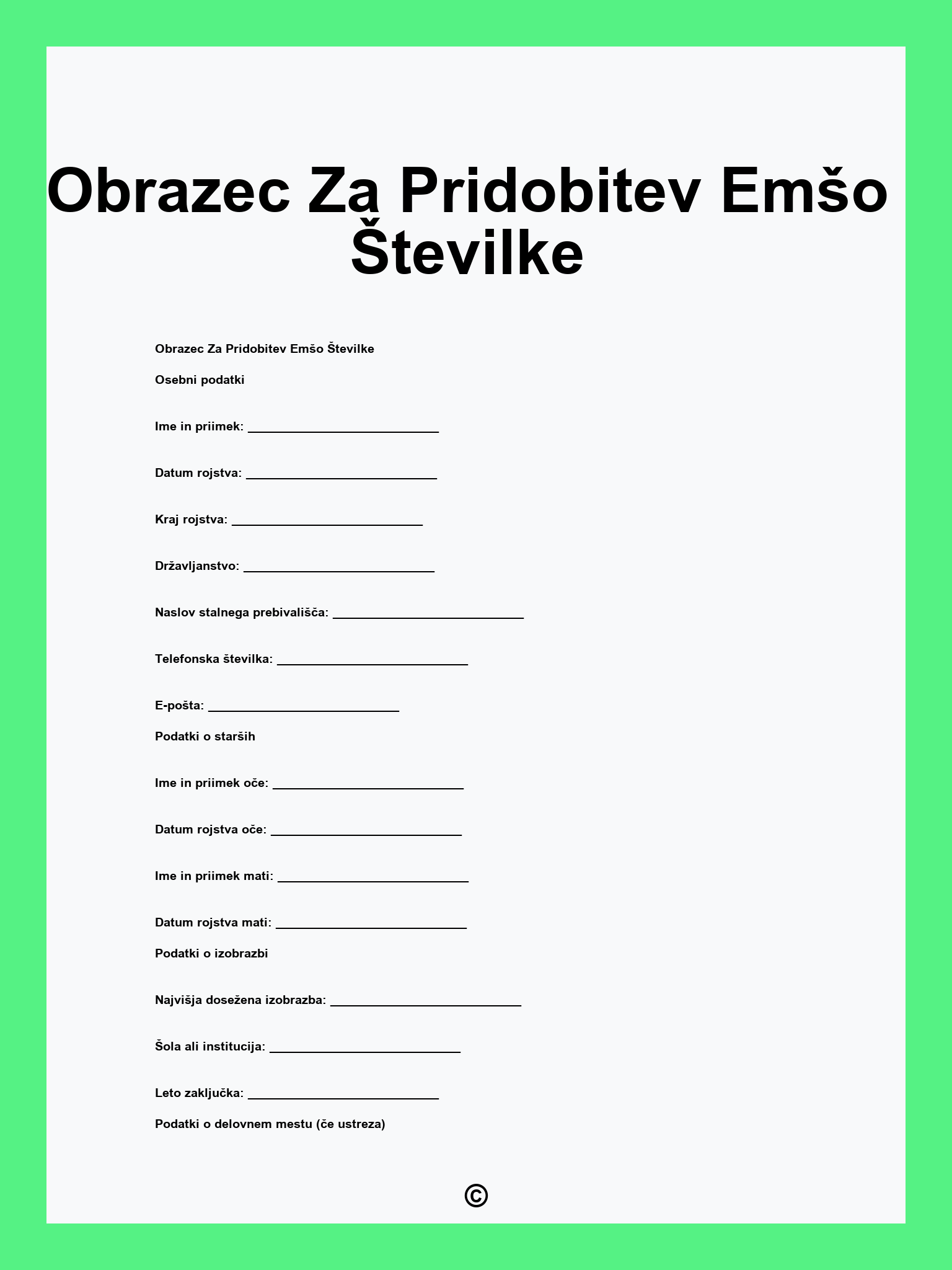 Obrazec Za Pridobitev Emšo Številke