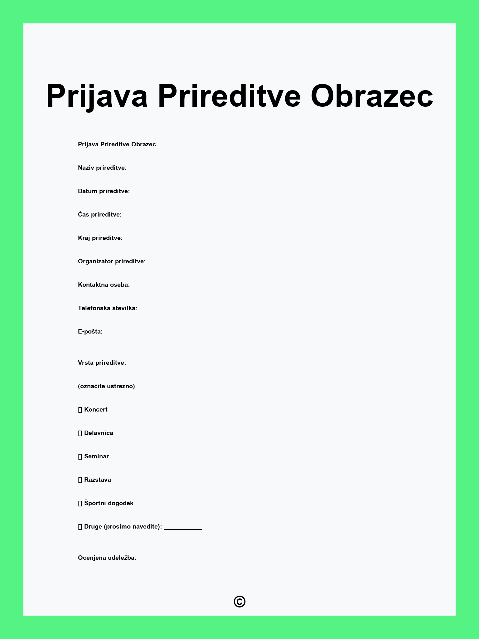 Prijava Prireditve Obrazec