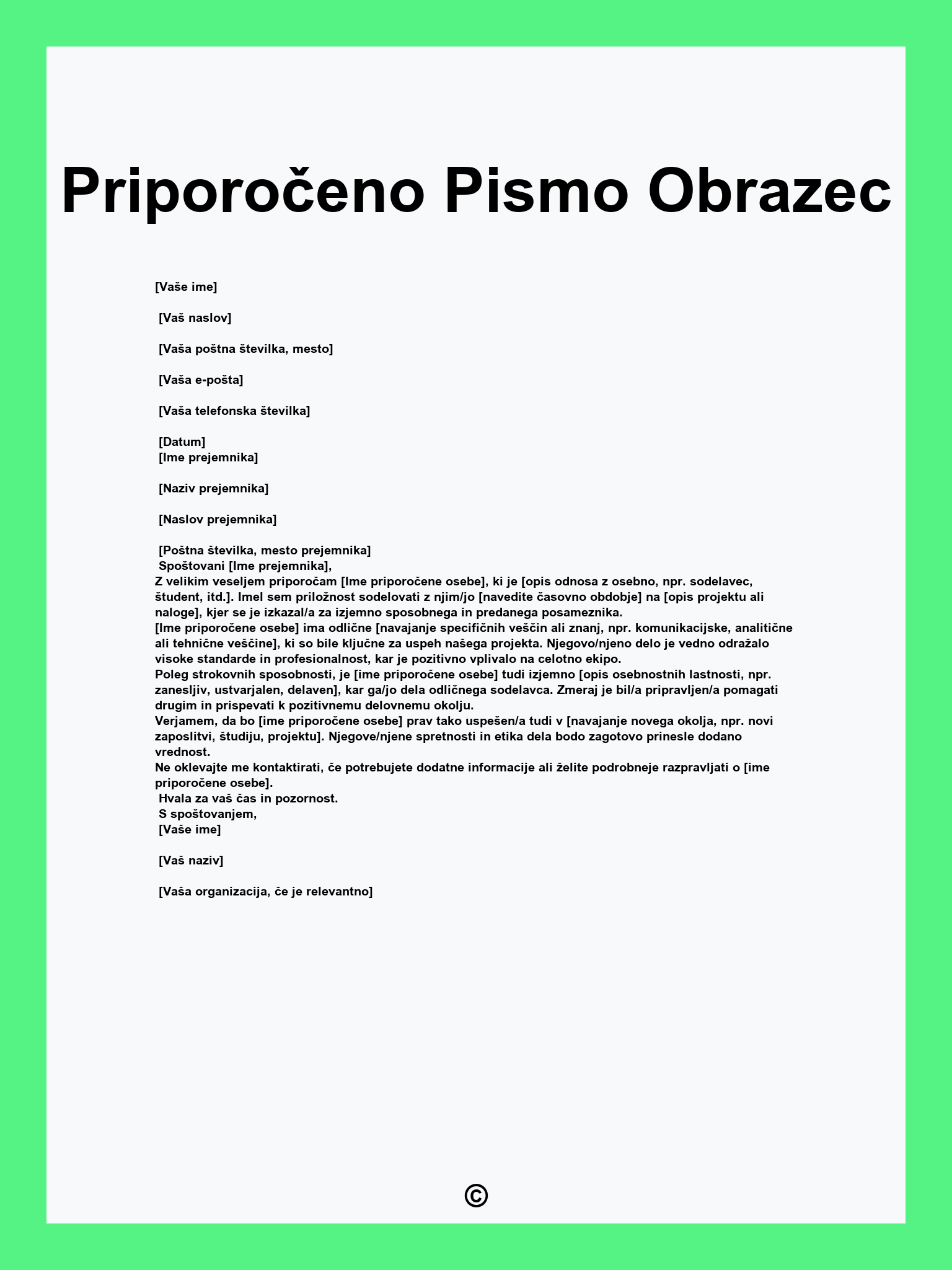 Priporočeno Pismo Obrazec