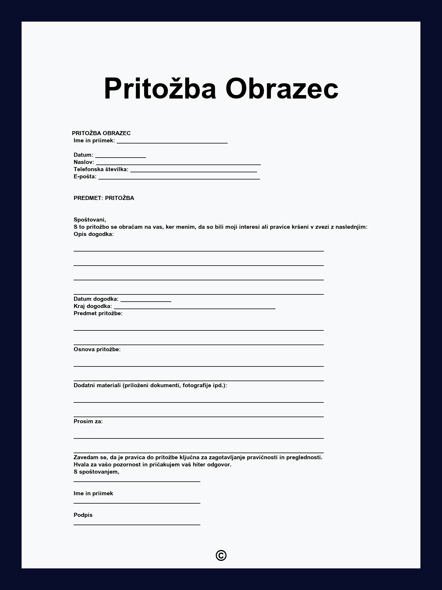 Pritožba Obrazec