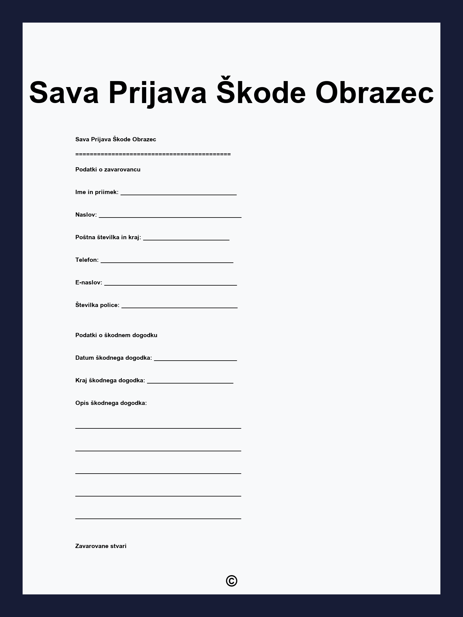 Sava Prijava Škode Obrazec