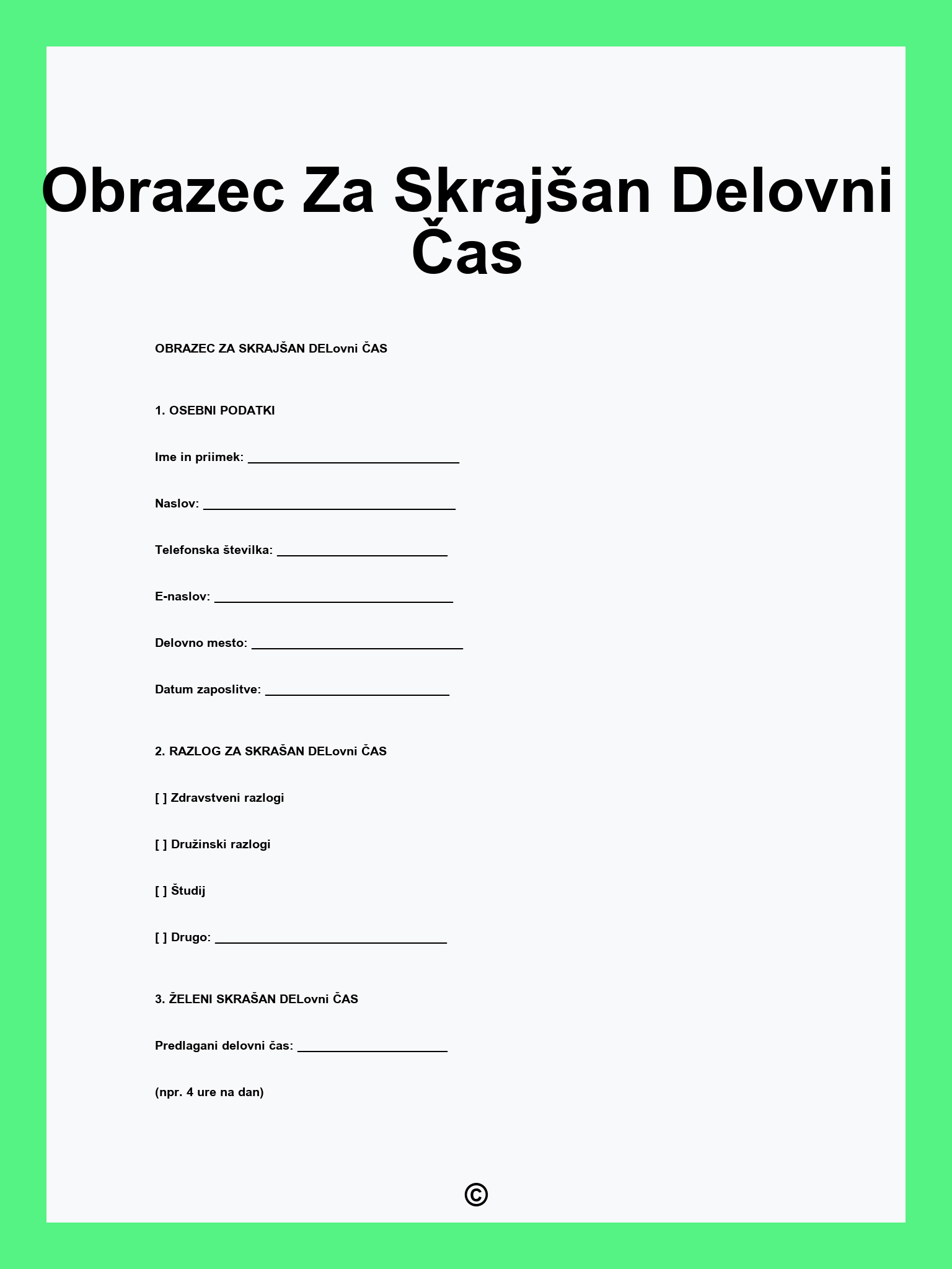 Obrazec Za Skrajšan Delovni Čas