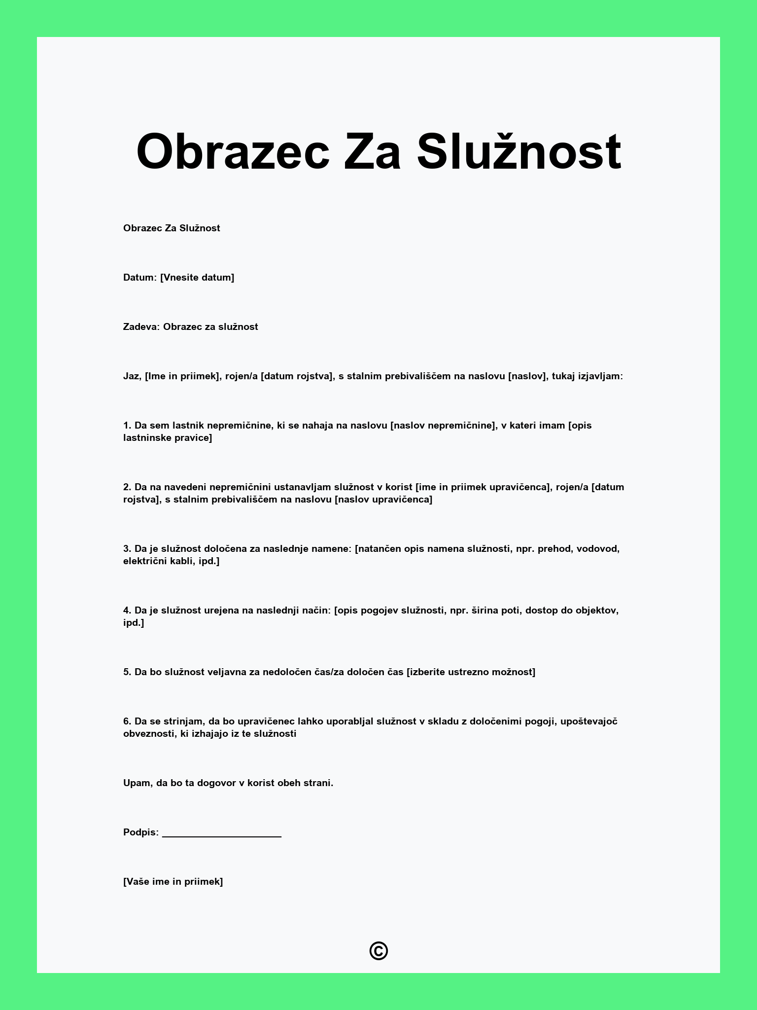 Obrazec Za Služnost