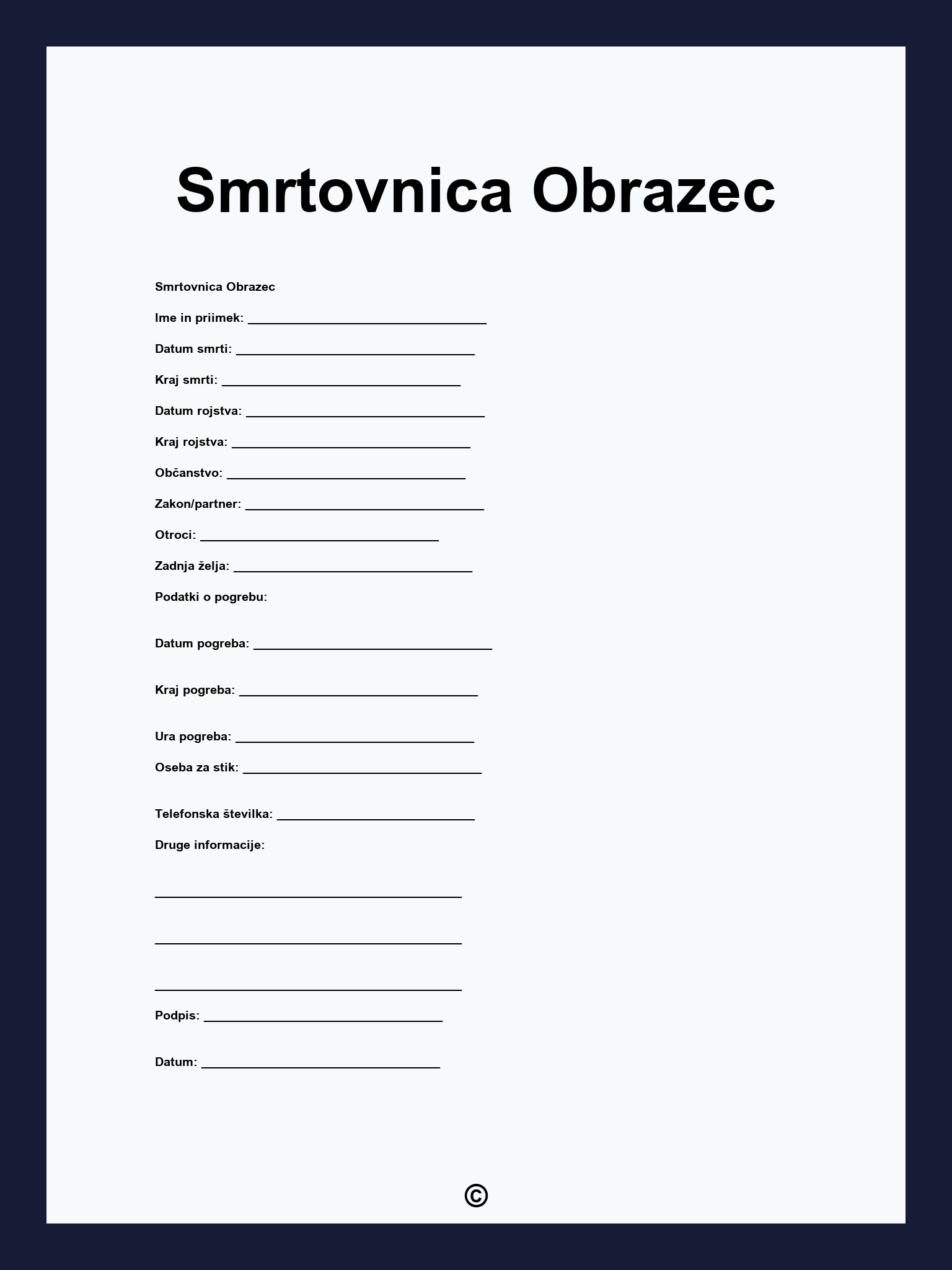 Smrtovnica Obrazec