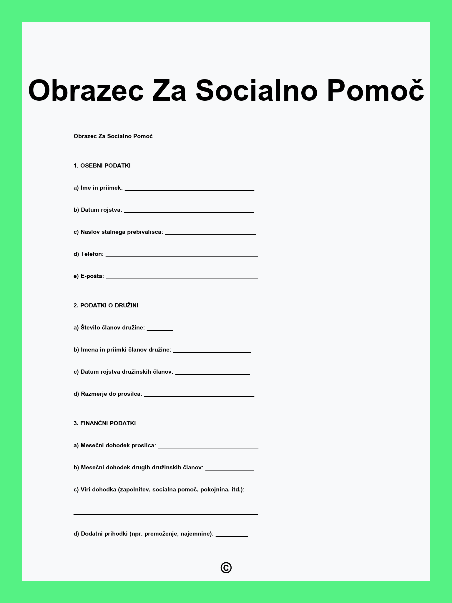 Obrazec Za Socialno Pomoč