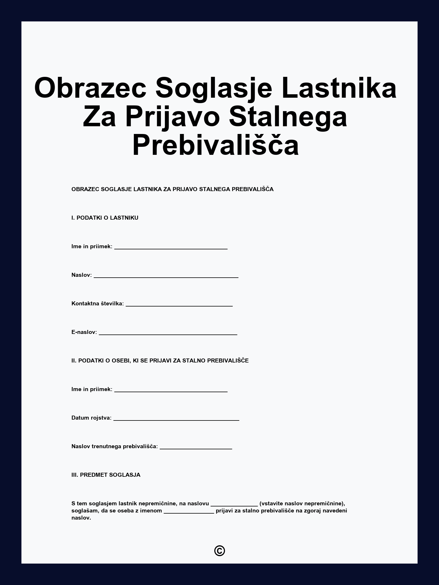 Obrazec Soglasje Lastnika Za Prijavo Stalnega Prebivališča