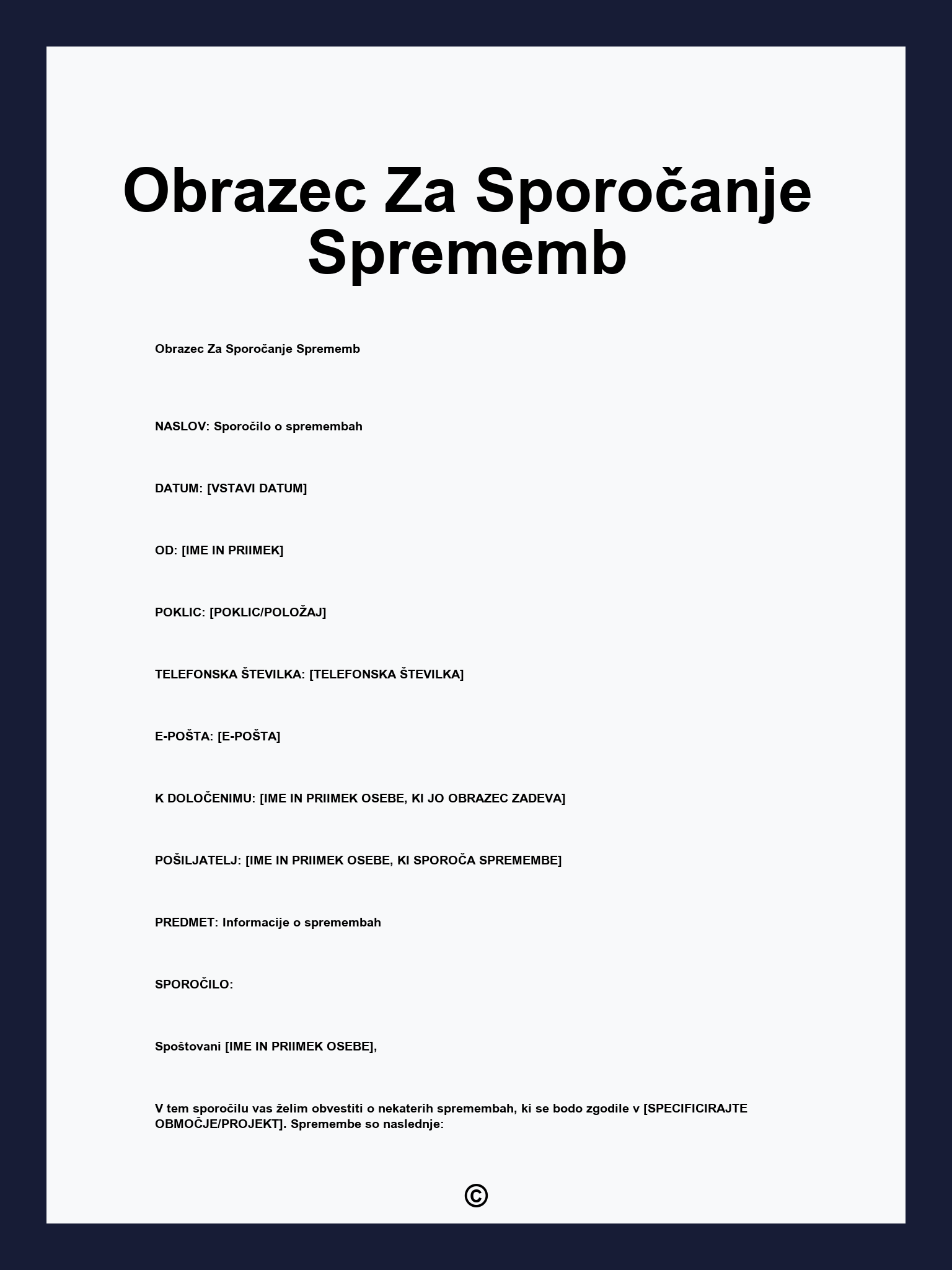Obrazec Za Sporočanje Sprememb