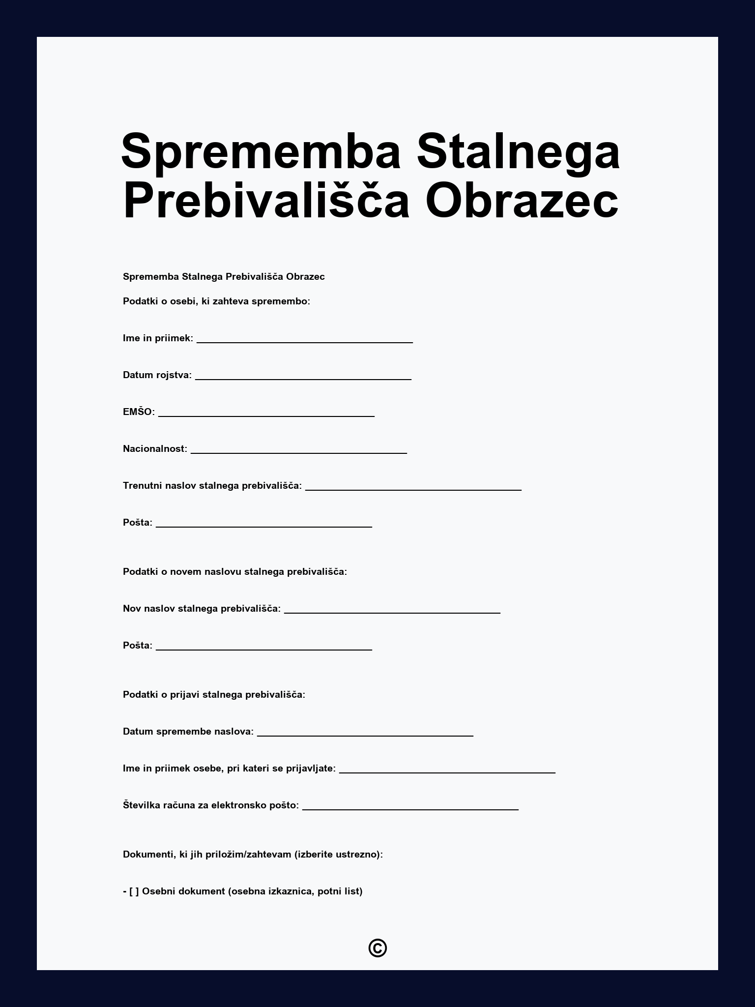 Sprememba Stalnega Prebivališča Obrazec
