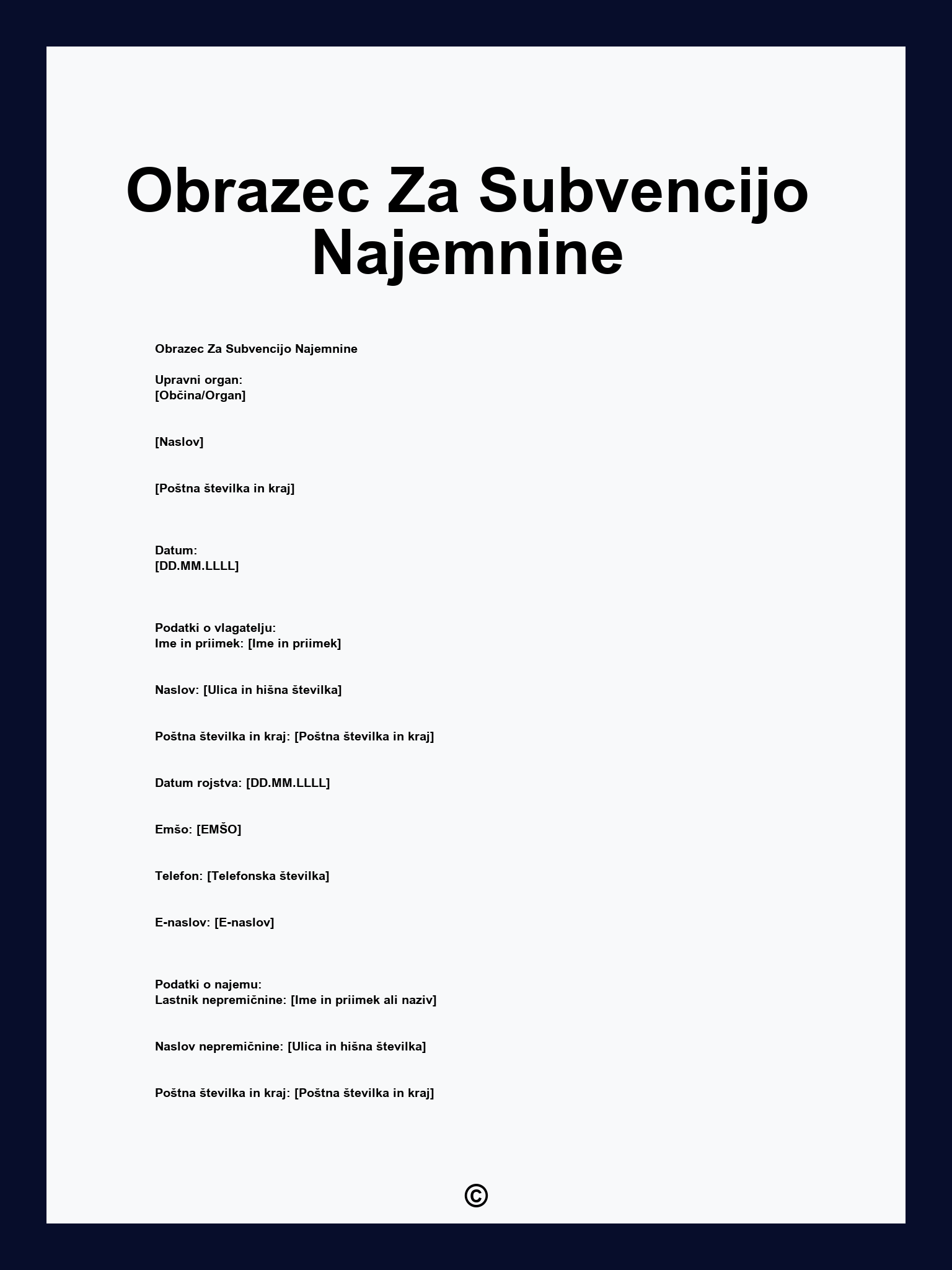 Obrazec Za Subvencijo Najemnine