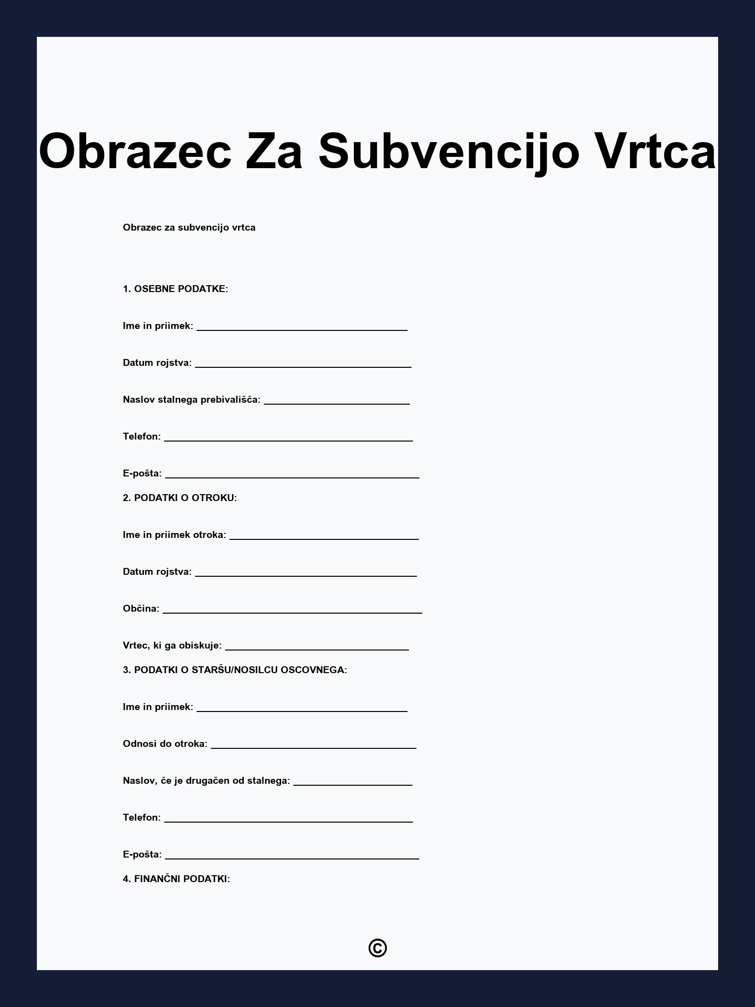 Obrazec Za Subvencijo Vrtca