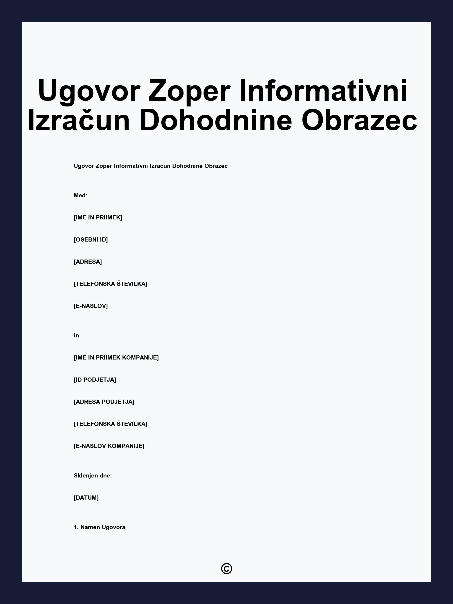 Ugovor Zoper Informativni Izračun Dohodnine Obrazec