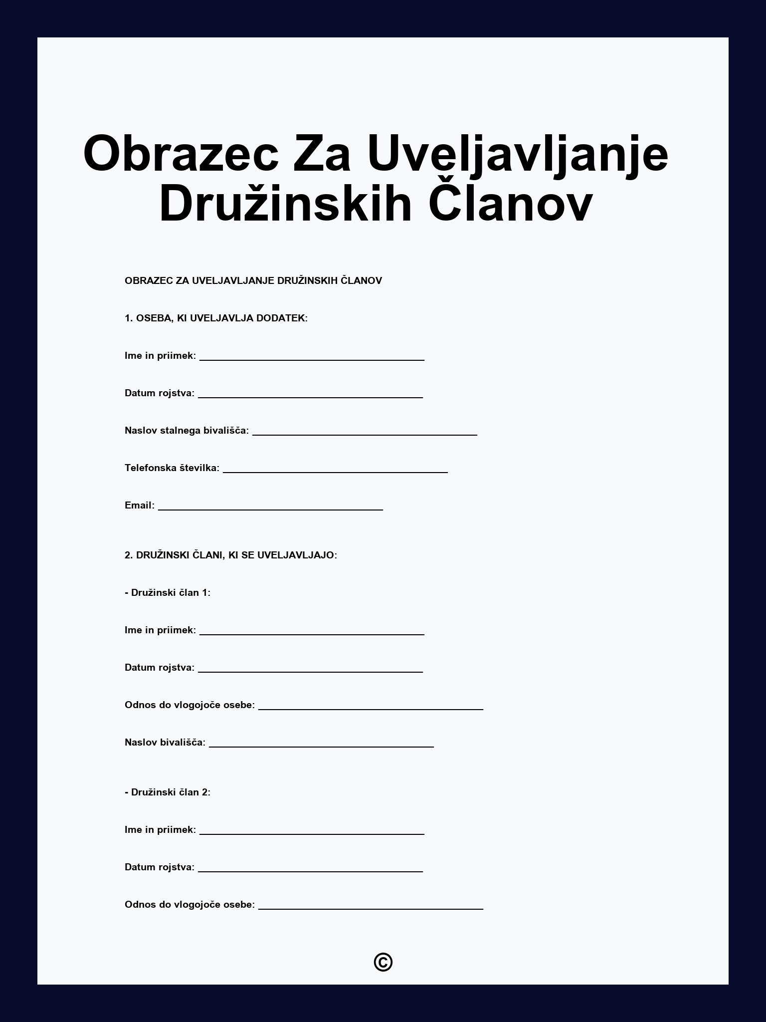 Obrazec Za Uveljavljanje Družinskih Članov