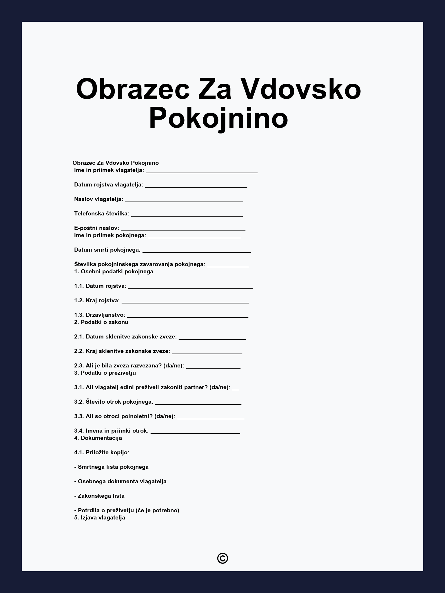 Obrazec Za Vdovsko Pokojnino
