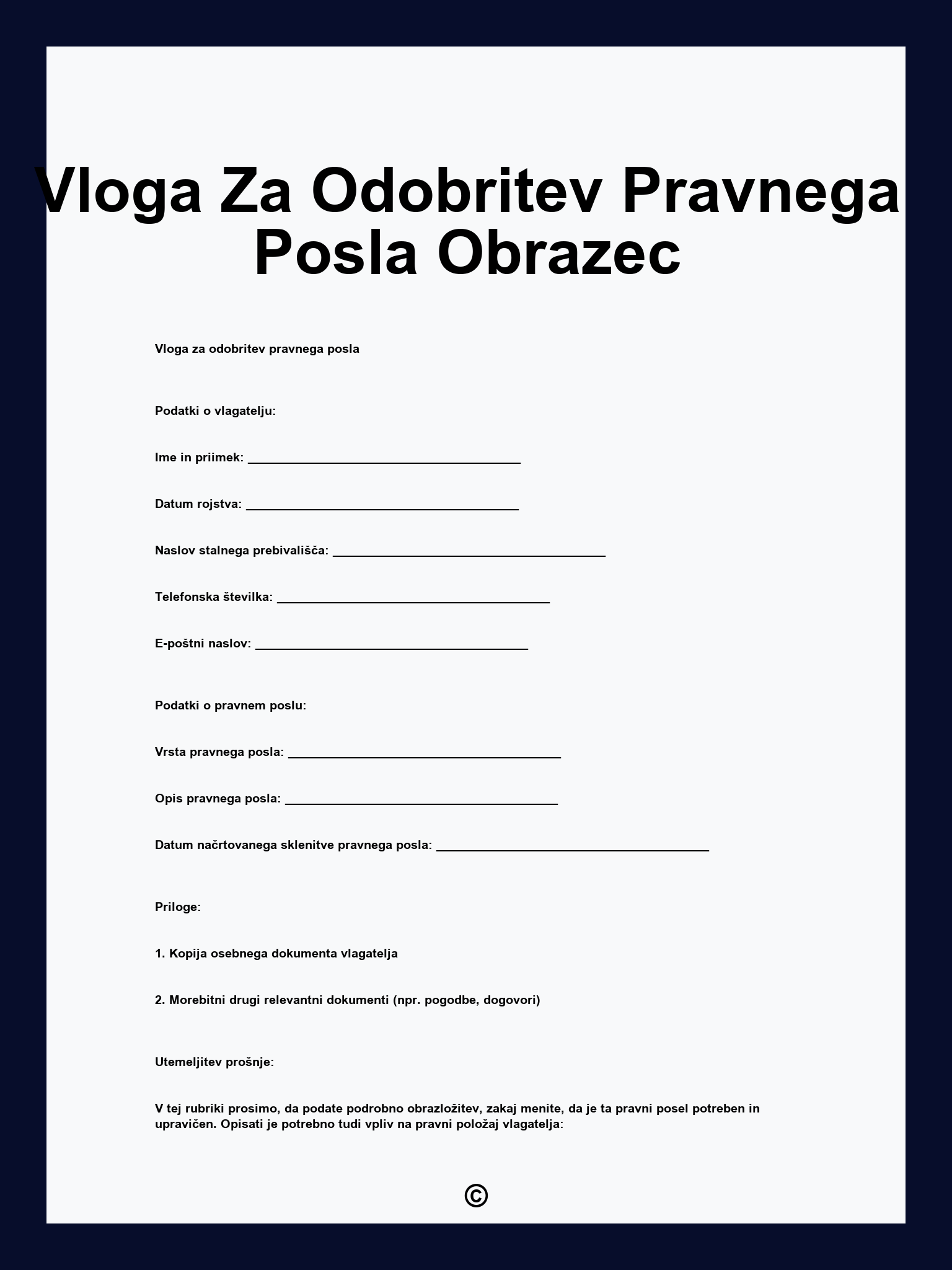 Vloga Za Odobritev Pravnega Posla Obrazec