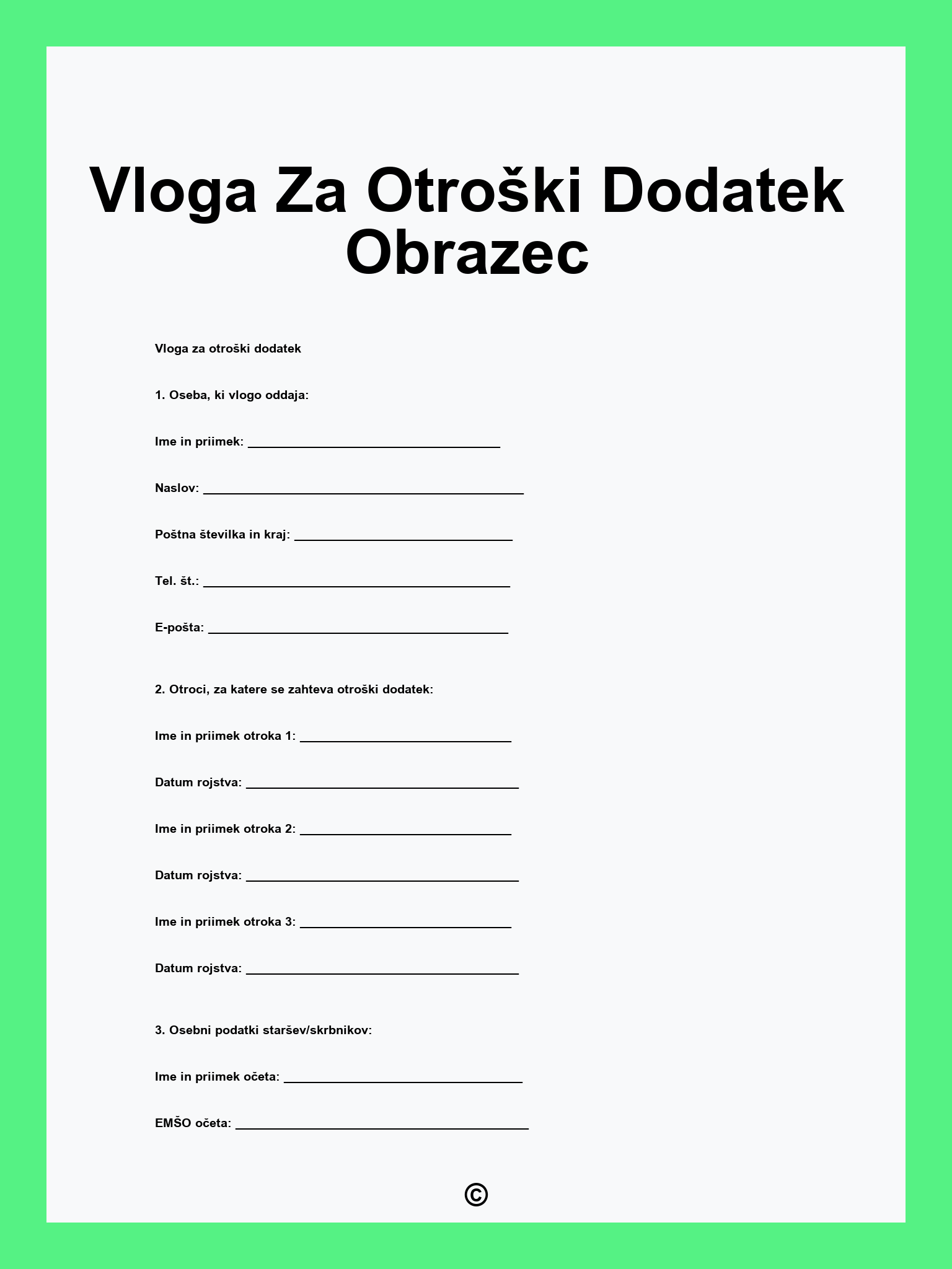 Vloga Za Otroški Dodatek Obrazec