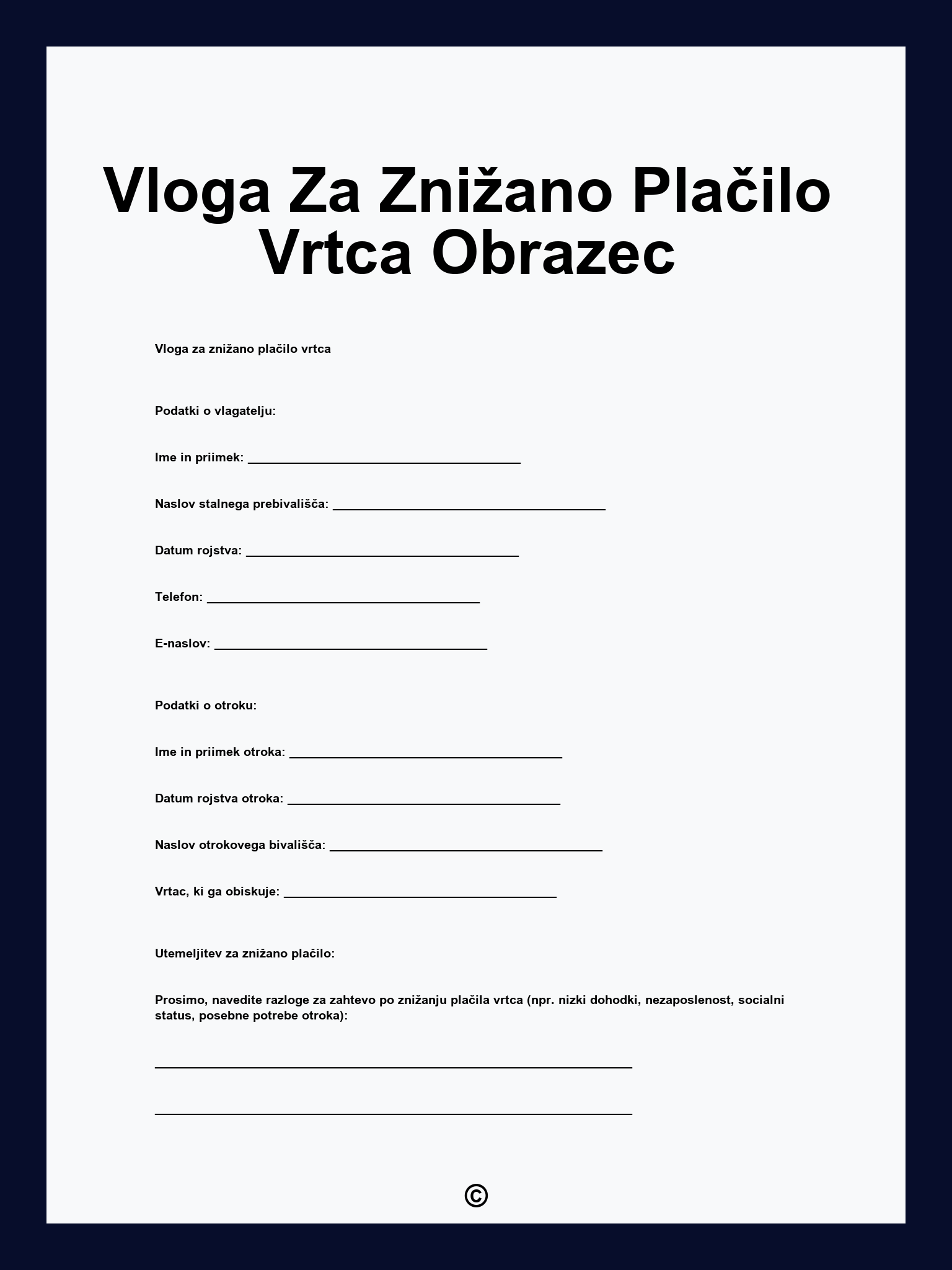 Vloga Za Znižano Plačilo Vrtca Obrazec
