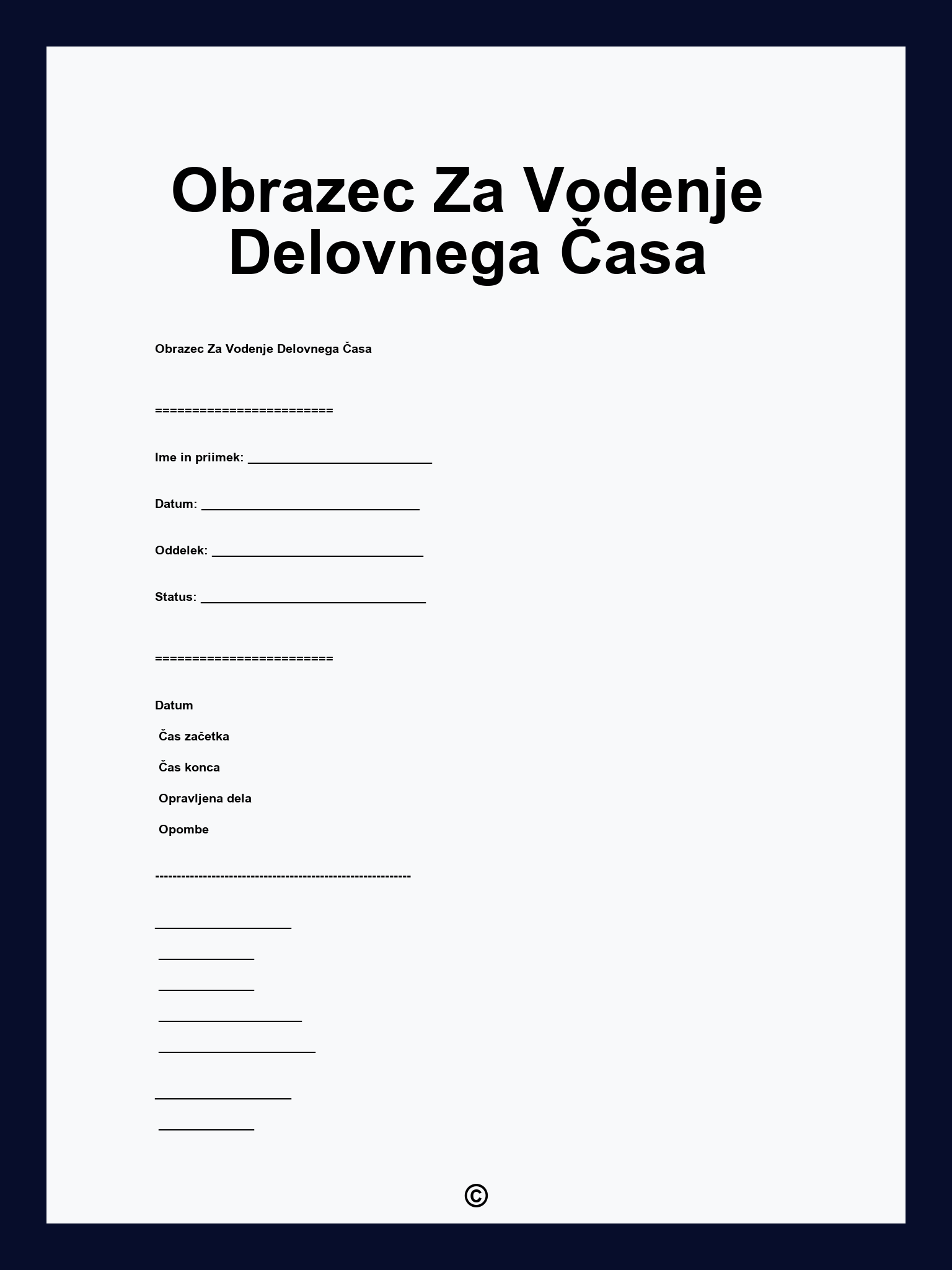 Obrazec Za Vodenje Delovnega Časa