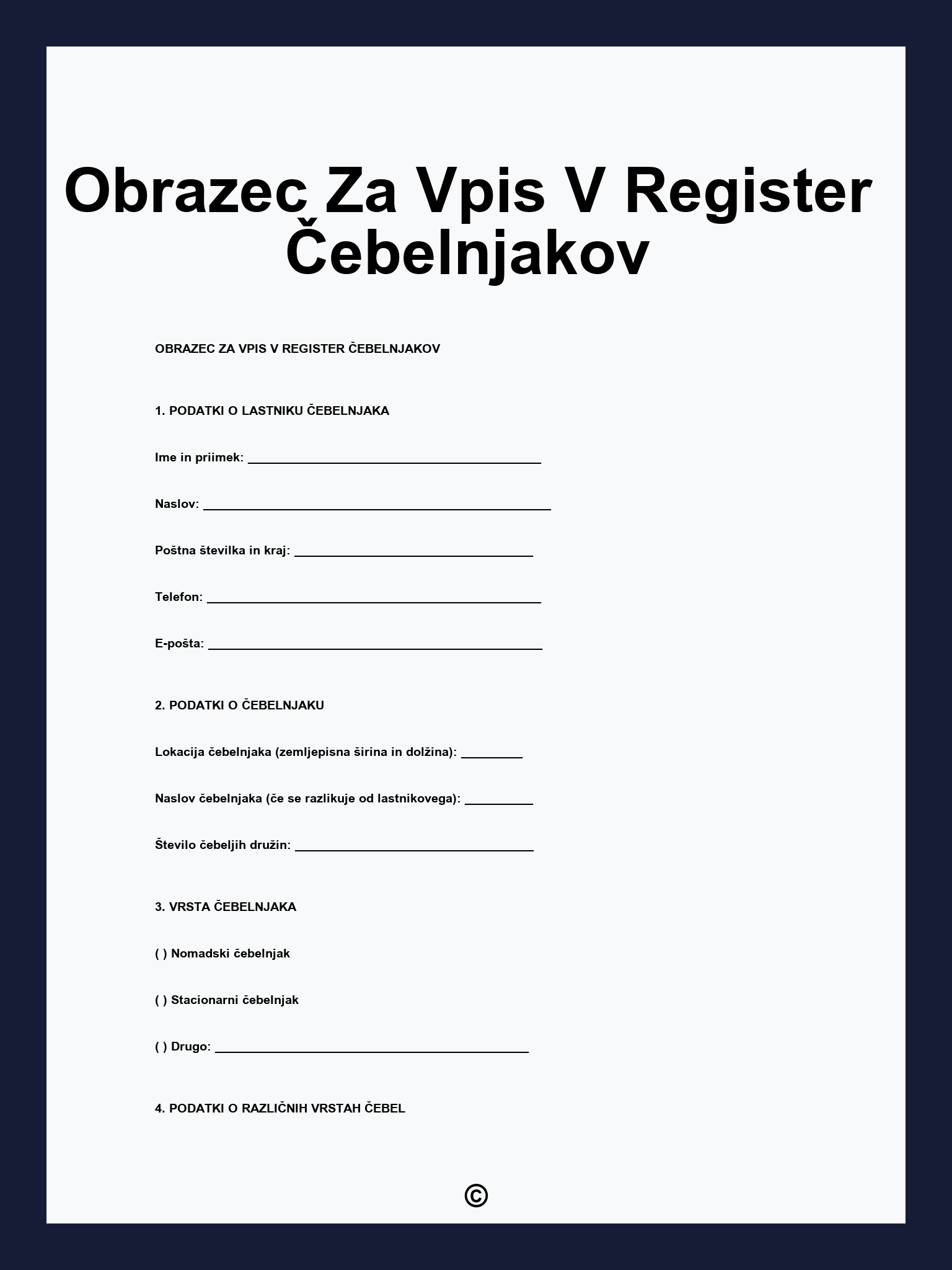 Obrazec Za Vpis V Register Čebelnjakov