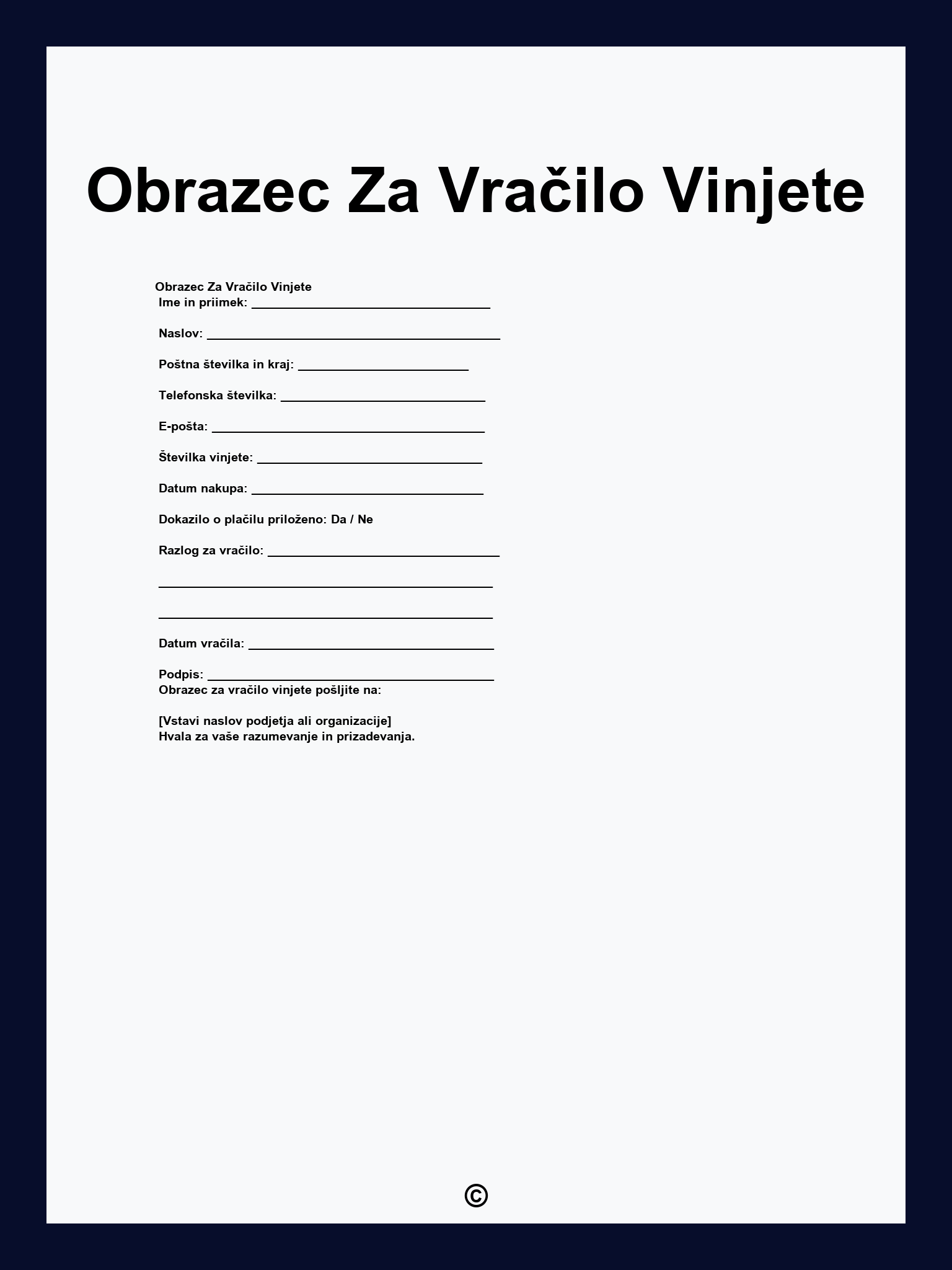 Obrazec Za Vračilo Vinjete