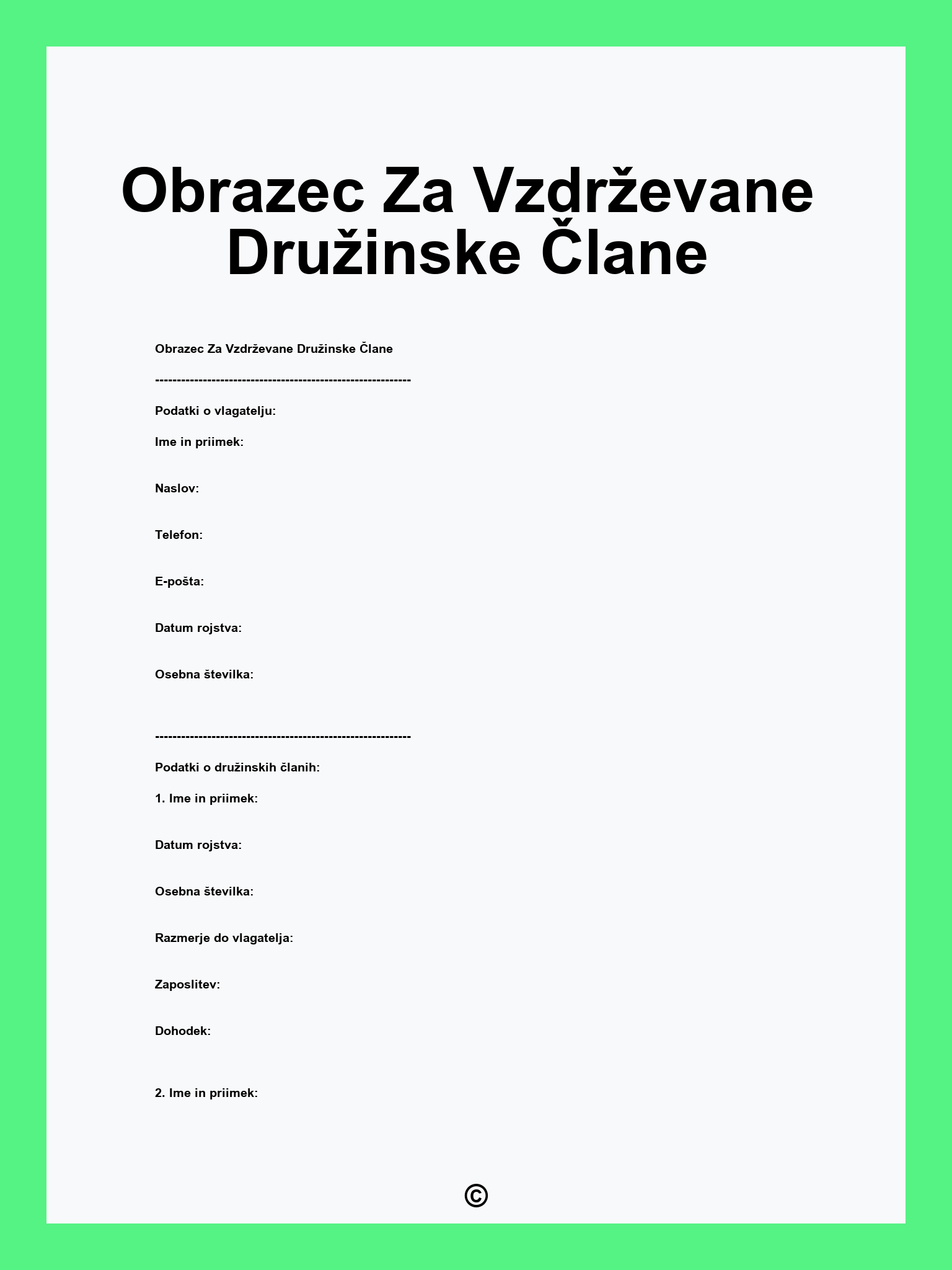 Obrazec Za Vzdrževane Družinske Člane