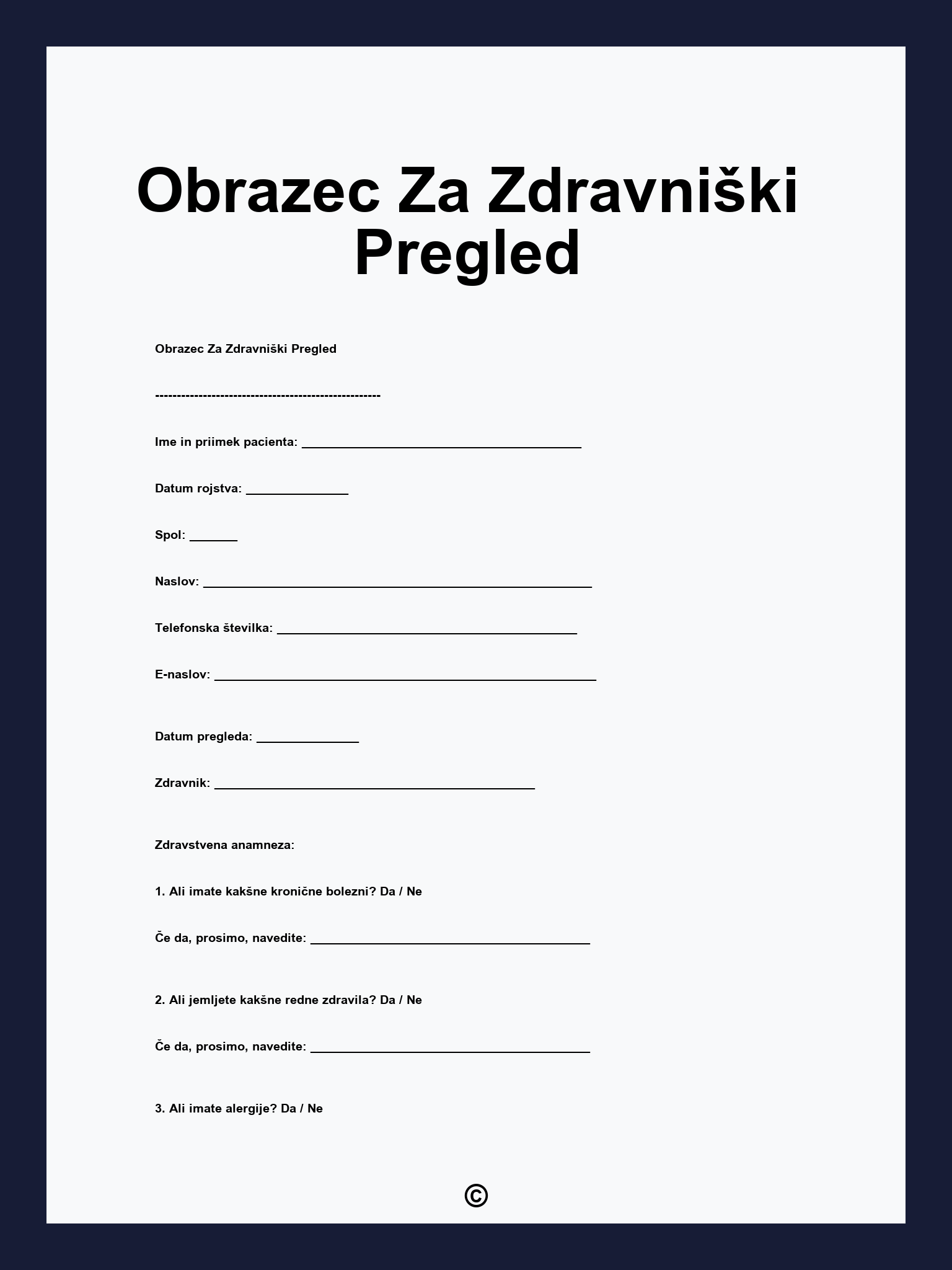 Obrazec Za Zdravniški Pregled