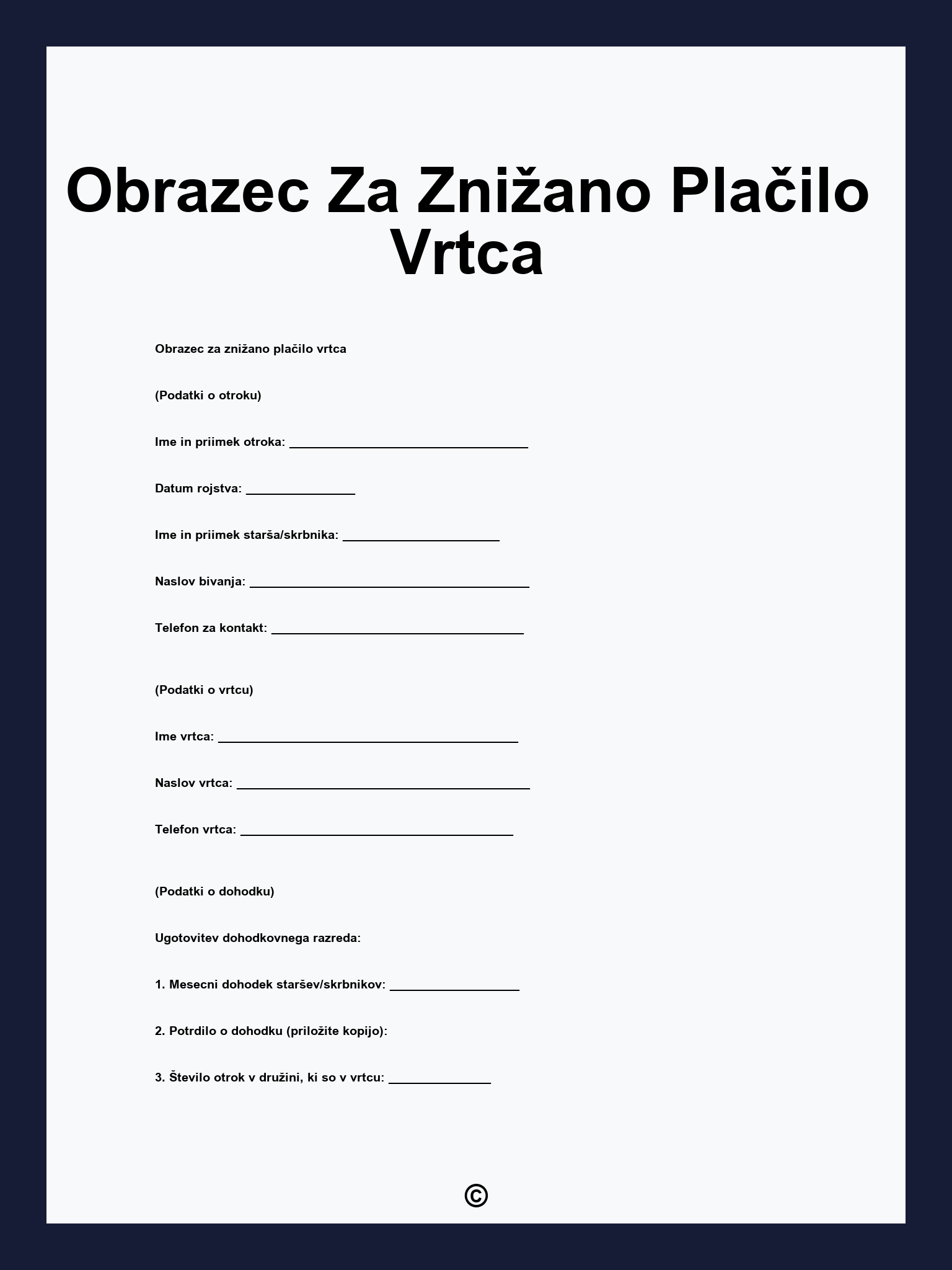 Obrazec Za Znižano Plačilo Vrtca