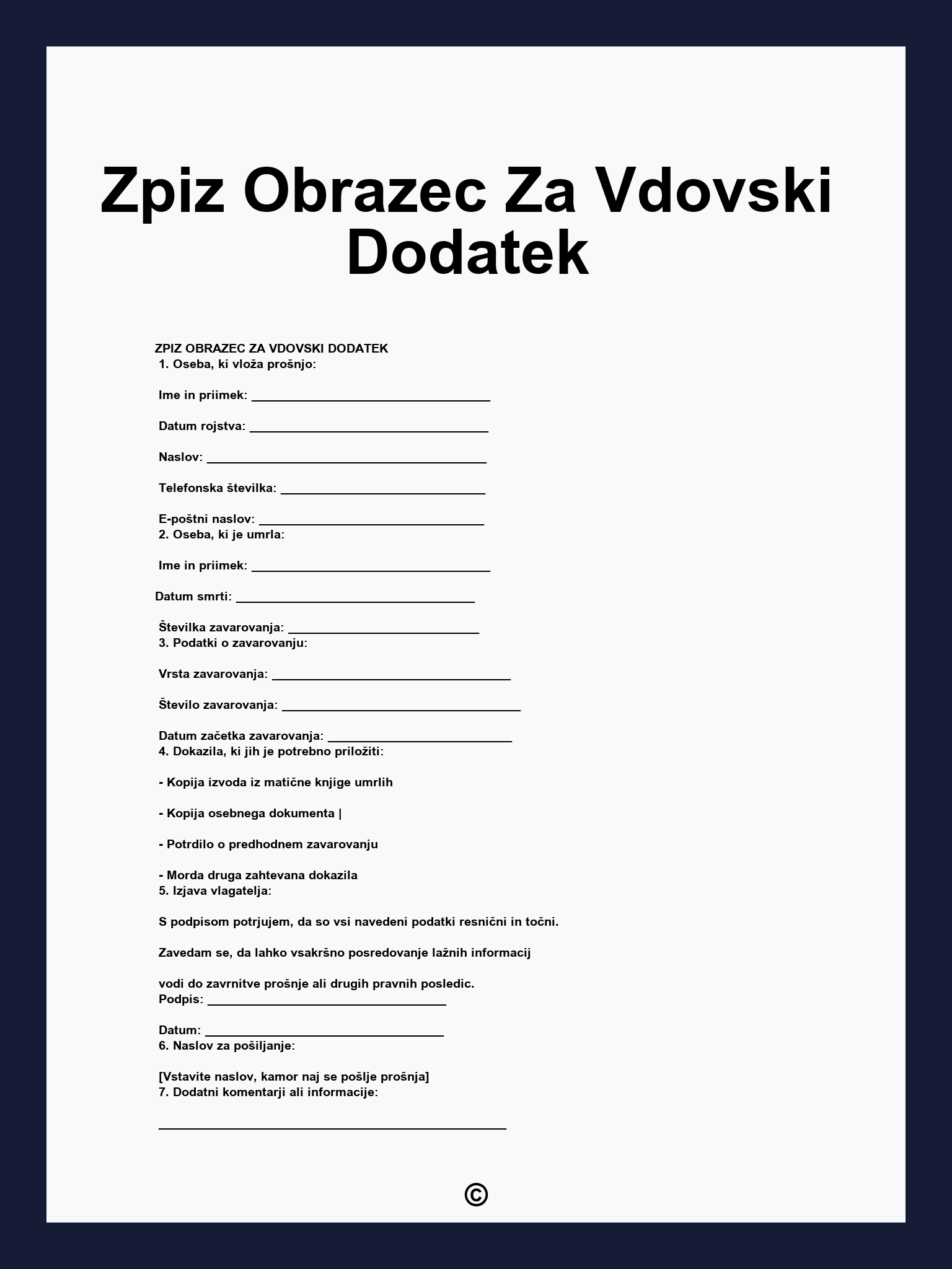 Zpiz Obrazec Za Vdovski Dodatek
